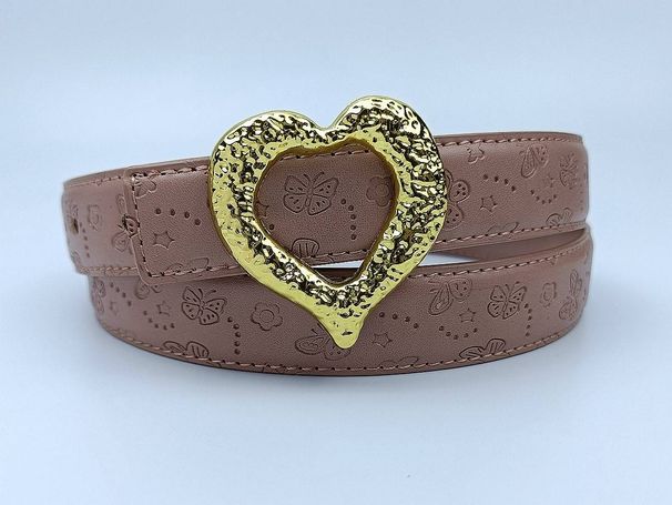 New unique gold heart-shaped buckle belt for women's Korean version, trendy and versatile fashion belt, leather belt for women's decoration_viptrois.com