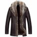 Men's Premium Raccoon Fur-Lined Leather Coat, Mid-Length Winter Jacket With Thick Fur Collar, Classic Black/Red Brown, Straight Cut For Business_viptrois.com