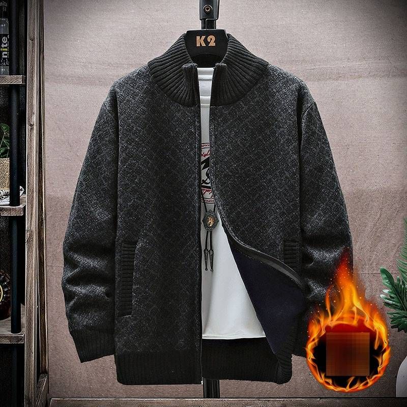 Men's Fleece Zip-Up Sweater Jacket - Winter Casual Stand Collar Pullover With Ribbed Detailing (Available In 5 Colors & Plus Sizes)_viptrois.com