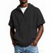 Men's Waffle-Knit Zip-Up Hooded Short Sleeve Sweatshirt With Kangaroo Pocket(Black/White/Gray/Army Green/Orange/Sky Blue/Lavender,S-5XL)_viptrois.com