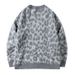 Retro Leopard Print Knit Cardigan – Unisex Oversized V-Neck Sweater (Gray, S/M/L/XL)_viptrois.com