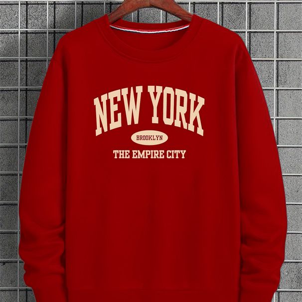 Men's Loose Casual Fashionable New York Letter Pattern Printed Round Neck Long Sleeved Pullover Hoodie For Autumn And Winter_viptrois.com