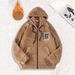 Men's Reversible Fleece Hoodie With Lettering Print, Zip-Up Color-Block Jacket For Winter Relaxed Fit & Side Pockets_viptrois.com