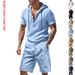 Men's Linen Hooded Short Sleeve Shirt & Shorts Set, Breathable Beach Casual Two-Piece Outfit For Summer_viptrois.com