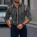 Men's Shirt Thin Lapel Striped Printing Casual Four Sided Stretch Long Sleeved Shirt Men_viptrois.com