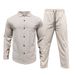 Men's Casual Sporty Button-Up Shirt & Long Pants 2-Piece Set - Lightweight Cotton Blend, Comfort Fit For Spring/Autumn (S-XXXL, Multiple Colors)_viptrois.com