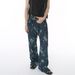 Men's Clothing | Summer New Arrivals Casual Personality Retro Printed Tie Dye Loose Denim Pants_viptrois.com