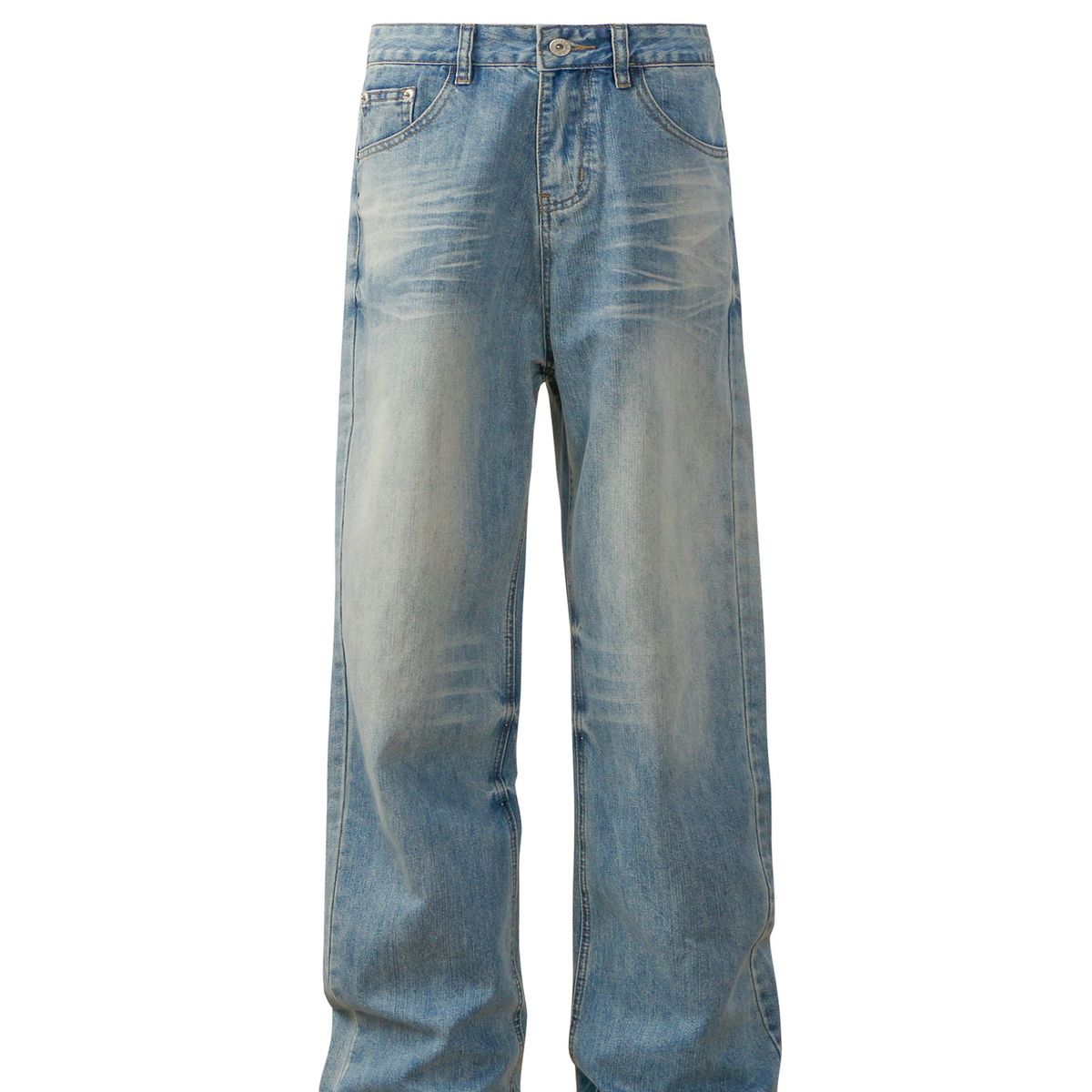 Men's Clothing Retro Washed Cat Whisker Clean Fit Straight Wide Leg Jeans Trendy Men And Women Loose Casual Trousers_viptrois.com