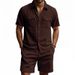 New Summer European And American Casual Corduroy Double Pocket Shirt, Short Sleeves And Shorts Two-piece Set For Men_viptrois.com