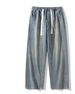Men's Retro Washed Whiskered Jeans - Fleece Lined Loose Straight Leg Casual Pants For Autumn & Winter_viptrois.com