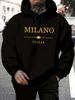 Men's Autumn And Winter Casual Fashionable Loose Hooded Sweatshirt MILANO ITALIA Pattern Printed Warm Long Sleeved Pullover_viptrois.com