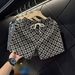 Trendy All Over Houndstooth Print Shorts Casual Straight Leg Five Point Pants Loose Fashionable Beachwear For Men And Women_viptrois.com