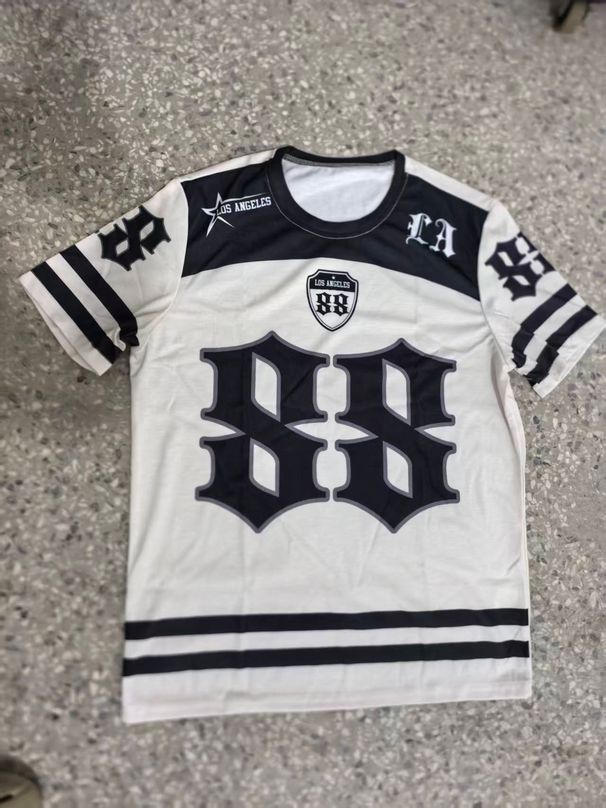 Men's Clothing Cross Border Men's Summer American Street Style Color Blocked Short Sleeved Los Angeles No. 88 Number Print Trendy Fashion T Shirt_viptrois.com