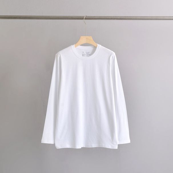 Japanese Style Unprinted Spring And Autumn New Men's Cotton Long Sleeve Round Tube No Side Seam Base T-Shirt Good Design_viptrois.com