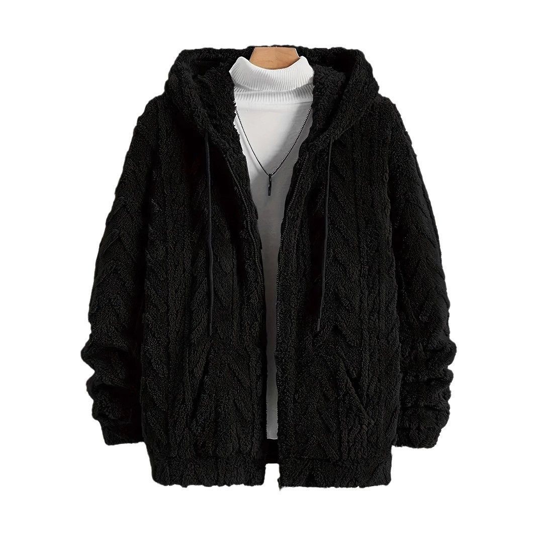 Men's Clothing Youth Hooded Fleece-Lined Hooded Sweatshirt, Winter Sherpa Pullover Jacket With Double-Sided Plush, Slim Fit Zip-Up Casual Streetwear_viptrois.com