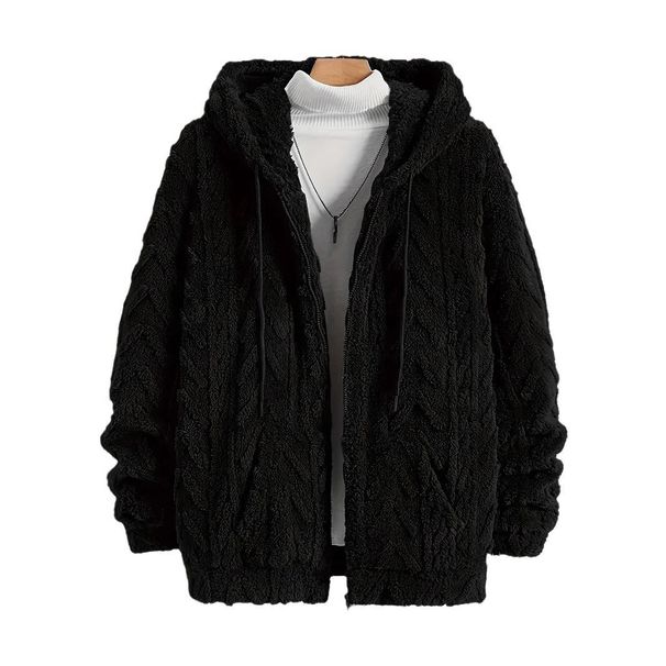 Men's Clothing Youth Hooded Fleece-Lined Hooded Sweatshirt, Winter Sherpa Pullover Jacket With Double-Sided Plush, Slim Fit Zip-Up Casual Streetwear_viptrois.com