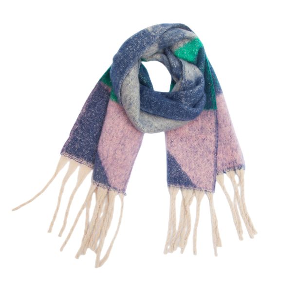 Unisex Thickened warm neck scarf for women wool loop yarn geometric coarse fringe_viptrois.com
