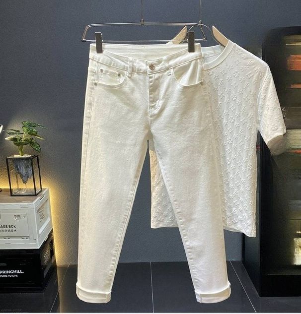 Men's Clothing New High End Black Nine Point Jeans Men's Slim Straight Trendy Brand Small Feet Casual Long Pants_viptrois.com