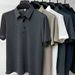 Men's Clothing Summer Ice Silk Quick Drying Polo Shirt Men's Jacquard Lapel Short Sleeved T Shirt High End Casual Men's Drape Top_viptrois.com