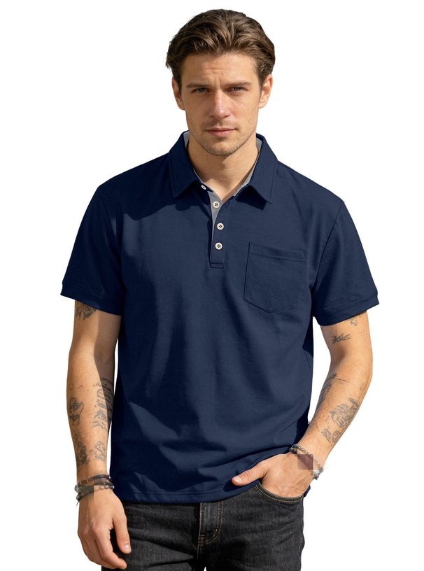2026 Spring/Summer Men's Collar-Pocket Solid Color Business Casual Short-Sleeved Loose Polo Shirt Men_viptrois.com