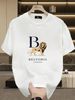 Men's 100% Cotton BELVORIS LONDON Lion Letter Print T-shirt Summer Casual Round Neck Regular Fit Vintage Streetwear Short Sleeve Graphic Tee_viptrois.com