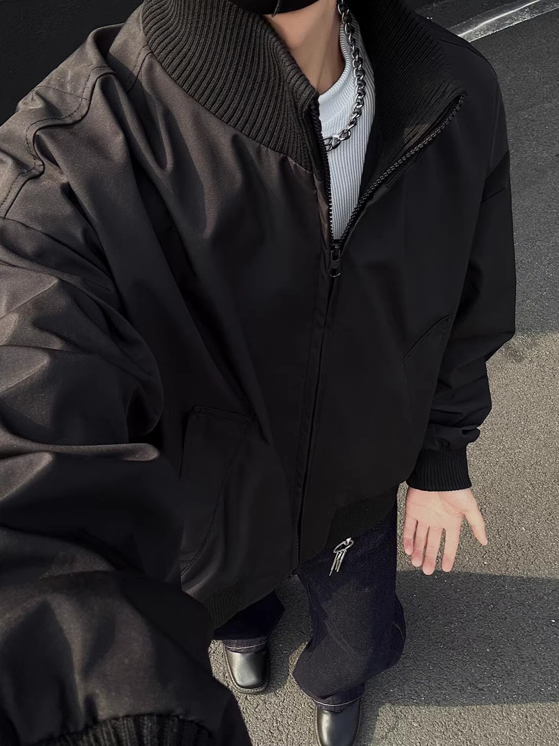 Men's Clothing Flight Jacket Short Baseball Jacket Loose Stand Collar Top_viptrois.com