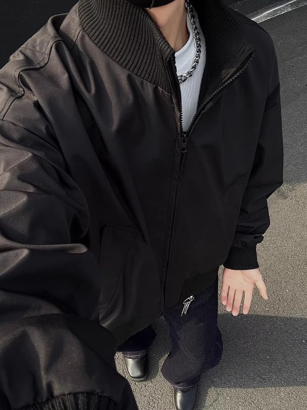 Men's Clothing Flight Jacket Short Baseball Jacket Loose Stand Collar Top_viptrois.com