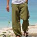 Men's Solid Color Cotton Linen Pants With Drawstring Loose Casual Style_viptrois.com