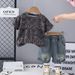 2025 Children's Summer English Piercing T-shirt Fashion Personality Cowboy Casual New Two Piece Set_viptrois.com
