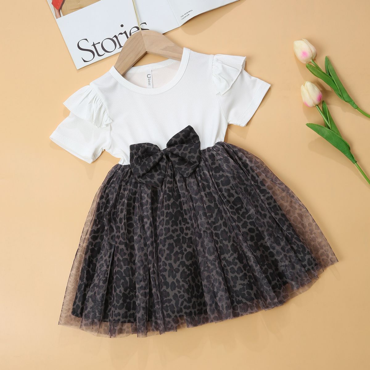 Girls Short Sleeved Dress Summer Dress 2024 New Bow Princess Dress Cross Border Children's Clothing Yarn Girl Skirt_viptrois.com