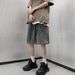 Men's Clothing Ribbon Stitching Denim Shorts Thin Fashion Loose High Street Retro Casual Five Point Pants_viptrois.com