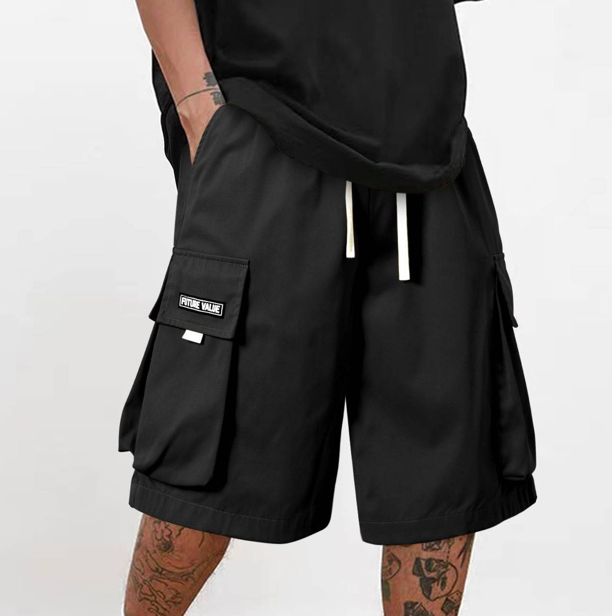 Men's Military Camo Shorts – Quick-Dry Polyester, Loose Fit Outdoor Workwear With Adjustable Drawstring (Bright Green/Gray/Dark Green/Black_viptrois.com