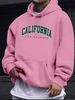 Men's Autumn And Winter Casual Fashionable Loose Hooded Sweatshirt With California Letter Pattern Printed Warm Long Sleeved Pullover_viptrois.com