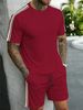 New Round-neck Short-sleeved Short Pants With Side Stripes Casual And Fashionable Men's Set Of 2 Pieces_viptrois.com