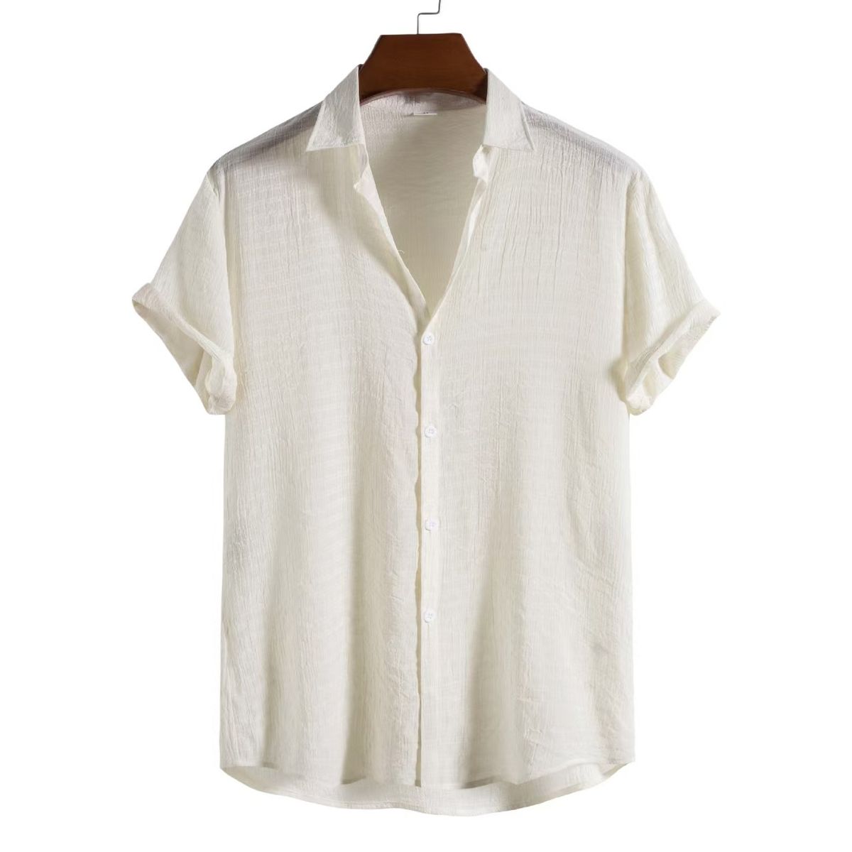 European And American Cross-Border Hot-Selling Rayon Fashion Trend Solid Color Dark Grid Short Sleeve Men's Shirt_viptrois.com