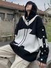 Pure Unique Design Sense Niche Distinctive Knitted Men's Autumn Color-Block Hooded Sweater Jacket Top_viptrois.com
