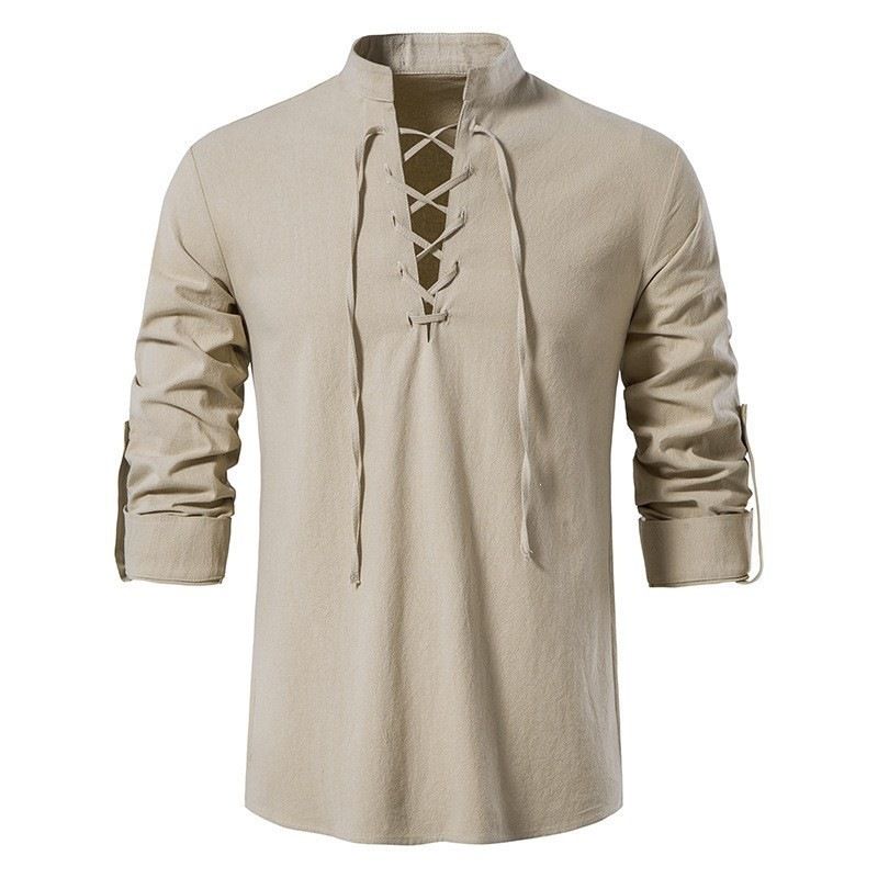 Men's Clothing Men's Stand Collar Long Sleeve Shirt Cotton Linen Henley Hippie Casual Beach Style For Formal & Casual_viptrois.com