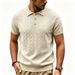 Men's Style Cable Knit Polo Shirt Summer Loose Collar Short Sleeve T-Shirt_viptrois.com