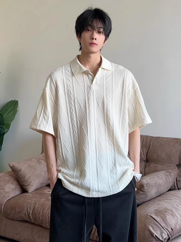 Wheat Grain Jacquard Knitted Short Sleeved Polo Shirt For Men, Summer Clean Fit, Old Money Style, Rugged And Handsome,_viptrois.com