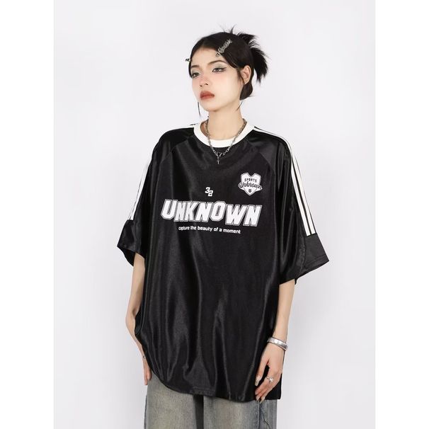 Bright Letter Print Short T-Shirt For Men And Women, Summer Couple's American Stle Sports Three-Bar Raglan Sleeve_viptrois.com