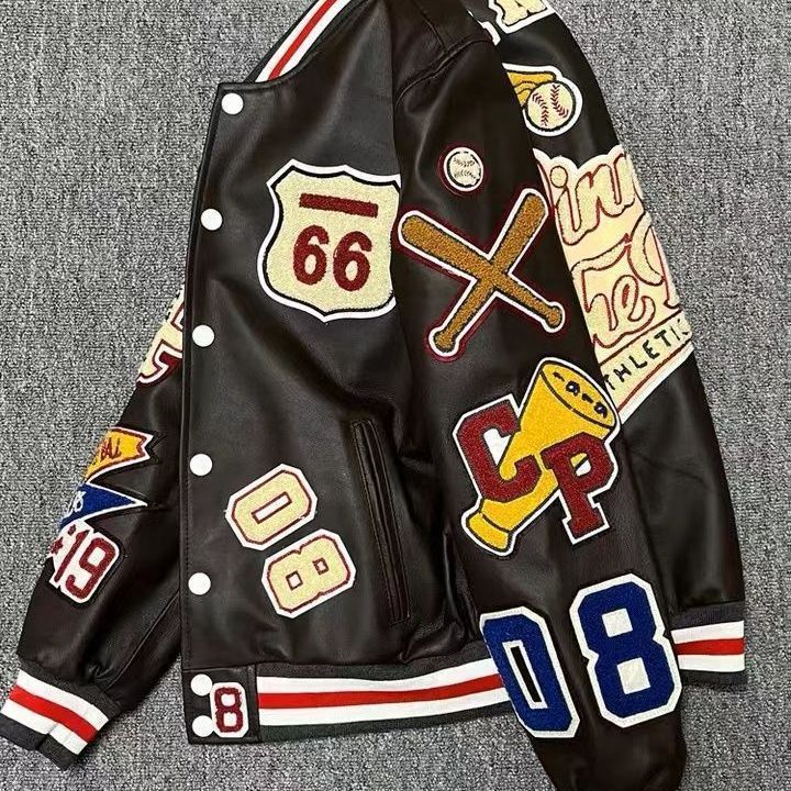 Baseball Jacket Men's Autumn Short Leather Loose Coat Pu Leather Men's Outer Wear Jacket_viptrois.com