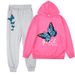 Mother & Kids Butterfly Pattern Printing Boys And Girls Hooded Sweatshirt + Casual Cuffed Trousers Set_viptrois.com