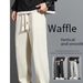 Men's Clothing Waffle Pants Men's Spring And Autumn Casual Pants Men's Trendy Sports Loose Wide Leg Straight Trousers_viptrois.com