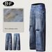 Men's Clothing Design Vintage Distressed Dirty Stained Ripped Loose Straight Floor Length Jeans_viptrois.com