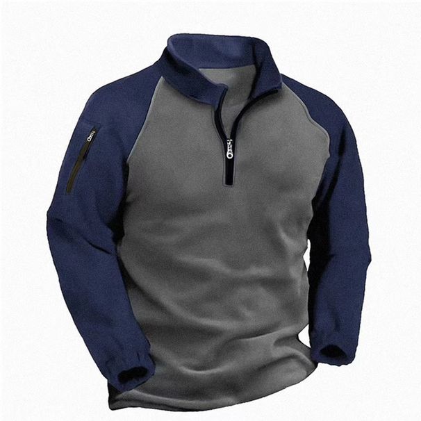 A Best-selling Tactical Fleece Jacket For Men, A Warm Stand-up Collar Pullover With A Color-blocked Zipper Sweatshirt_viptrois.com
