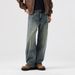 Men's Clothing Autumn New Style Washed Distressed Jeans Men's Retro Loose Floor Length Straight Leg Pants_viptrois.com