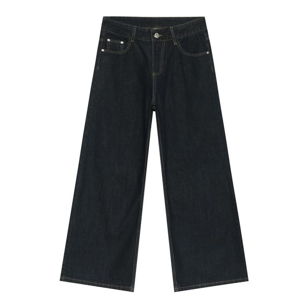 Original Cow Color Wide Leg Casual Jeans Men's American Loose Versatile Straight Solid Color Trousers_viptrois.com