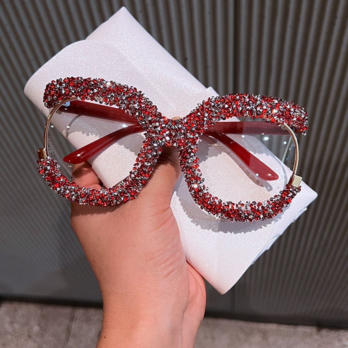 Large Frame Fashion Full Diamond Glasses Frame Women's Personality Half Frame Glasses Frame Net Celebrity Flat Glasses Light Glasses For Students_viptrois.com
