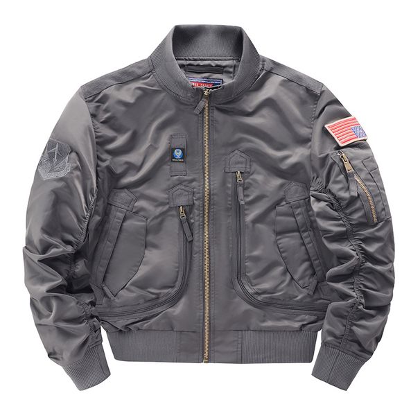 Men's Baseball Jacket With Tactical Collar - Stylish Military Aviator Bomber Jacket In Grey, Black, Khaki, Navy, Olive & Camo (S-xxxxl)_viptrois.com