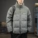 Men’s Winter Puffer Jacket – Slim Fit Stand Collar Coat With 90% White Goose Down (550FP, M-3XL) In Sage Grey/Black/Biscuit Brown_viptrois.com
